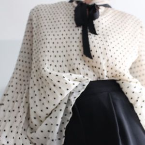 Pleated Swiss Dot Necktie Blouse by Max Studio
